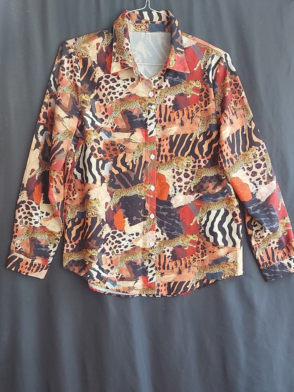 Animal Patchwork Button-Up Blouse in Earth Tones